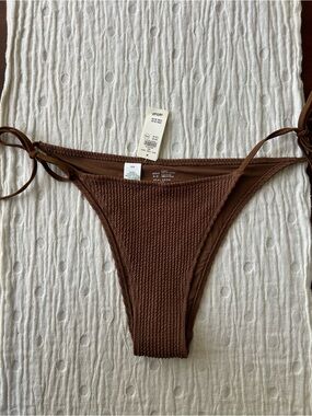 aerie Ribbed Chocolate Brown Bikini Bottom with Tie Sides